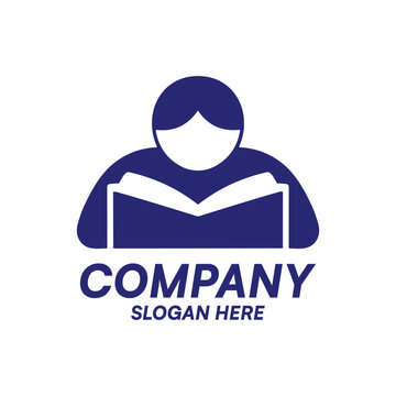 Minimalist logo design of a person reading a book