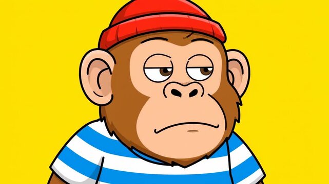Cartoon monkey image close-up, yellow monkey with hat emoji pack