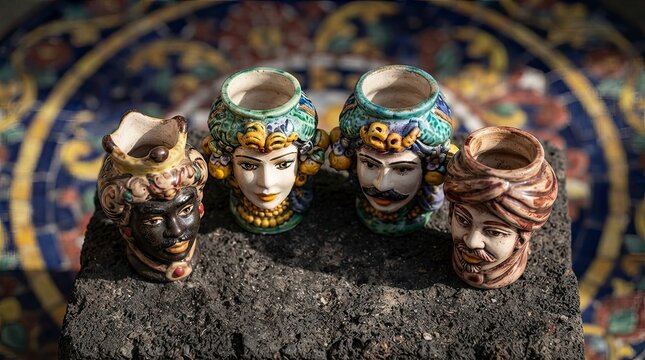 Sicilian ceramic testine de moro heads