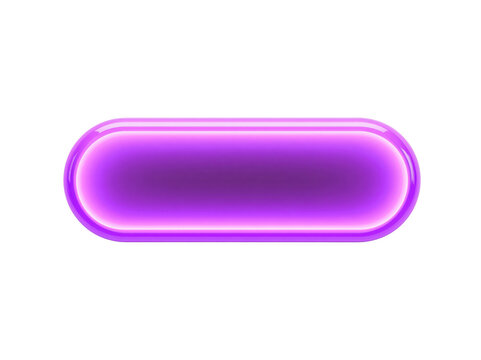 Glossy purple pill shaped button with a glowing neon border isolated on a white background