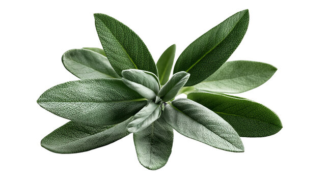 Fresh sage sprig with soft green leaves and natural herbal texture, isolated PNG on transparent background