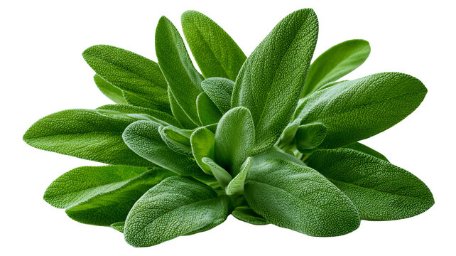 Fresh sage sprig with soft green leaves and natural herbal texture, isolated PNG on transparent background