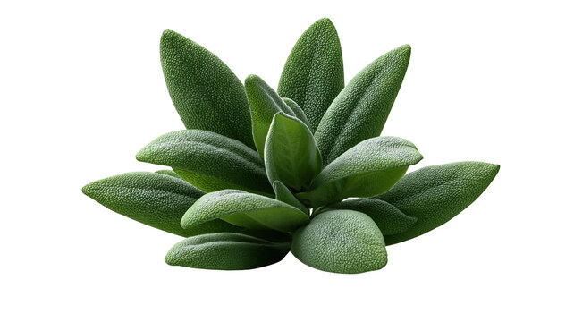 Fresh sage sprig with soft green leaves and natural herbal texture, isolated PNG on transparent background