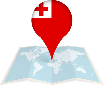 Tonga Flag Pointer on World Map