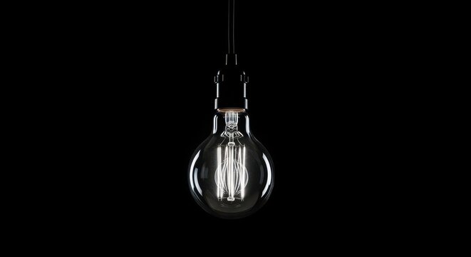 Vintage Edison light bulb photo hanging against a dark background