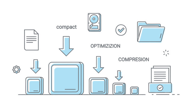 Data Compression and Optimization: A conceptual illustration depicting the process of data compression and optimization, showing files being reduced in size through various stages.