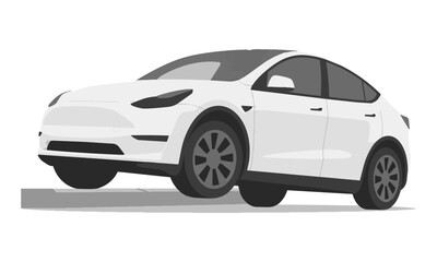 Fototapeta premium Compact electric vehicle climbing a curb in a bold flat graphic style isolated on white, modern transportation concept