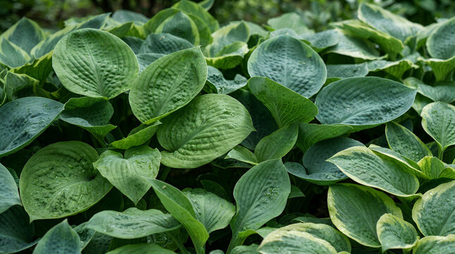 Green lush hosta leaves in a natural setting with a refreshing vibe
