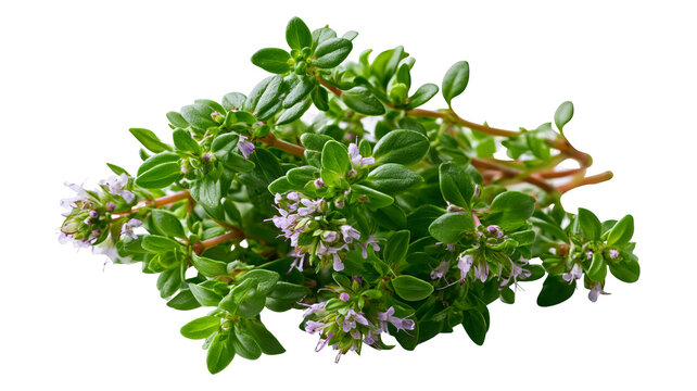 Fresh thyme sprig with vibrant green leaves and natural herbal texture, isolated PNG on transparent background
