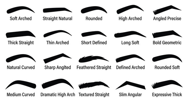 Collection of eyebrow shapes flat vector illustrations on white background
