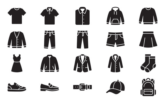 Collection of black clothing silhouettes including shirts shorts shoes and accessories silhouette