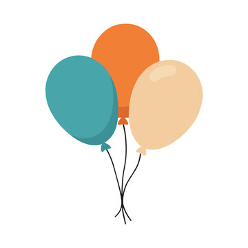 Three colorful balloons isolated on transparent background