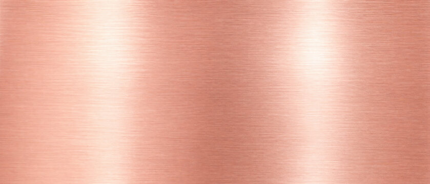 Brushed rose gold metal texture, polished copper metallic background with light reflections, elegant pink bronze foil surface for luxury branding