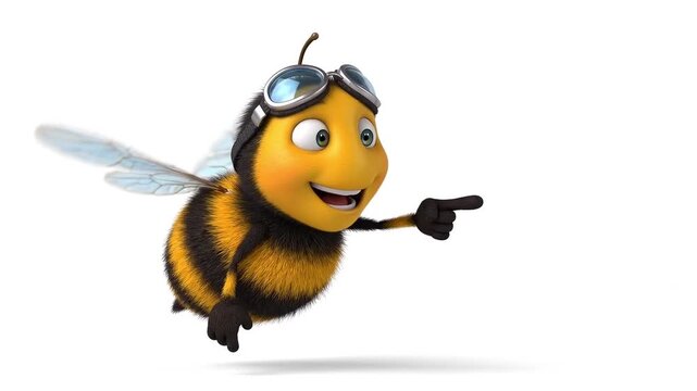 3D Bee Character Flying on White Background