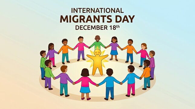 Diverse group of children holding hands in a circle for international migrants day