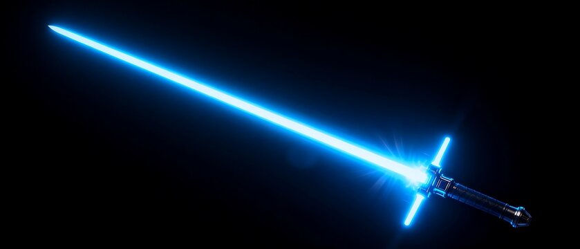 Bright Blue Glowing Energy Sword On Dark Background