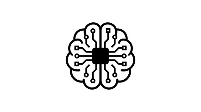 Artificial Intelligence Brain Icon with Circuitry Pattern for Tech and Digital Concepts