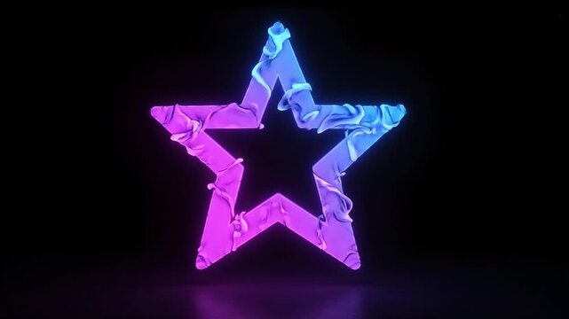 Abstract glowing neon blue and purple twisted 3d shape floating