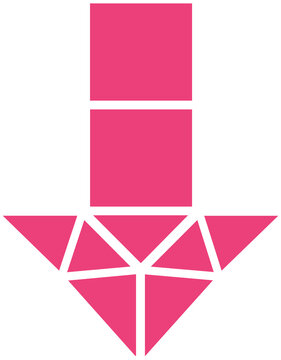 Dark pink geometric mosaic arrow down downward direction icon isolated on transparent PNG background