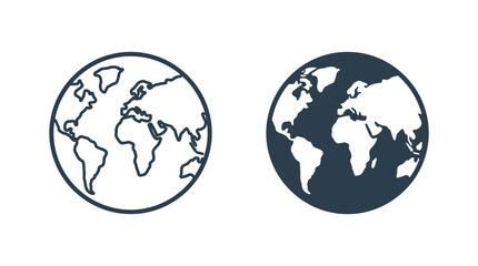 Obraz premium Minimalist earth globe icons featuring dark outlines and solid fills set against a soft pink background