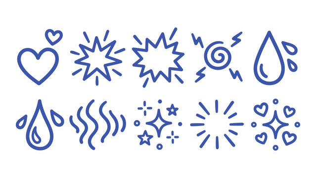 Hand drawn vector doodle set of emotion effect decoration symbols and shapes