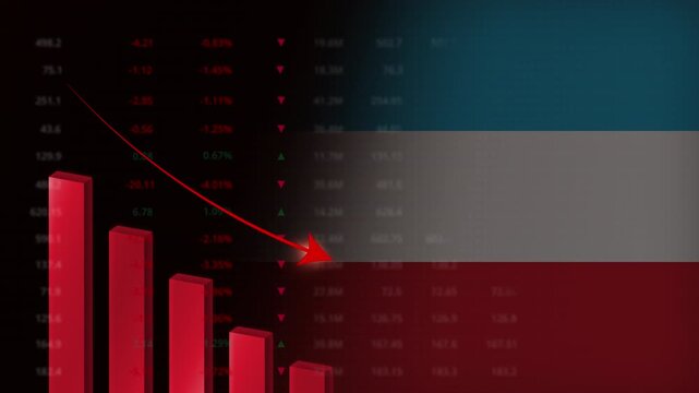 Economic crisis in Luxembourg concept background.Red falling graph animation with Luxembourg flag.Stock market crash