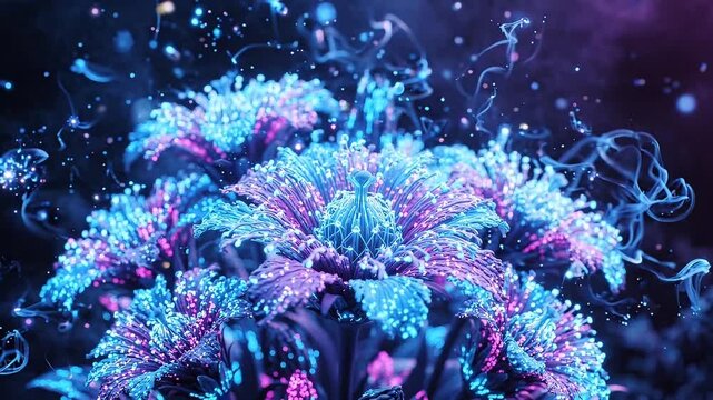 Abstract Glowing Blue Crystal Flower Fractal Background