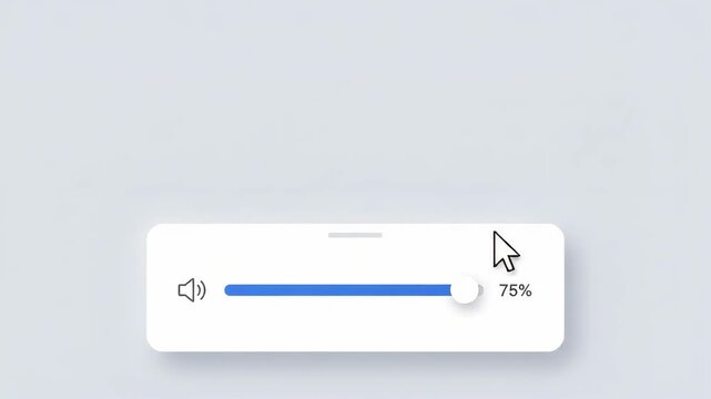 cursor clicking and adjusting a digital volume slider interface on a clean light grey background illustrating user interaction with a web application or software setting