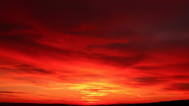 Brilliant red sky sunset landscape, brilliant fire cloud sky