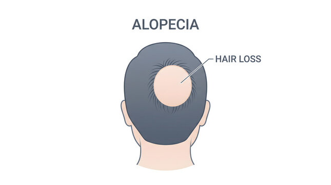 Medical illustration diagram showing hair loss pattern characteristic of alopecia