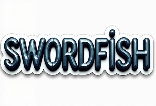 Decorative Balloon Letters Spelling Swordfish with Drop Shadow in Black and Blue