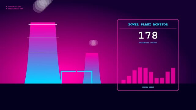 Digital geothermal drilling monitoring interface shows real time energy output data in vibrant neon gradient colors within a futuristic screen layout for power grid analysis