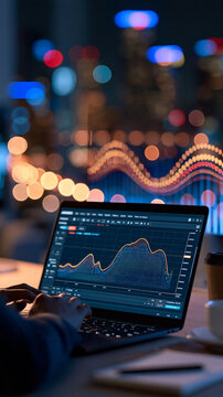 copywriter using generative AI to develop marketing ideas on laptop, notebook and coffee on desk, realistic stock photo