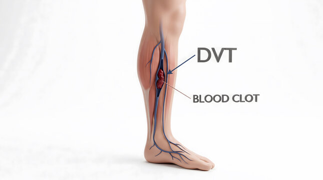 Medical illustration of deep vein thrombosis and a blood clot in leg