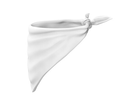 Bandana mockup shows realistic fabric folds, soft texture on white. Neckwear product for fashion, design branding. Accessory for head or neck.