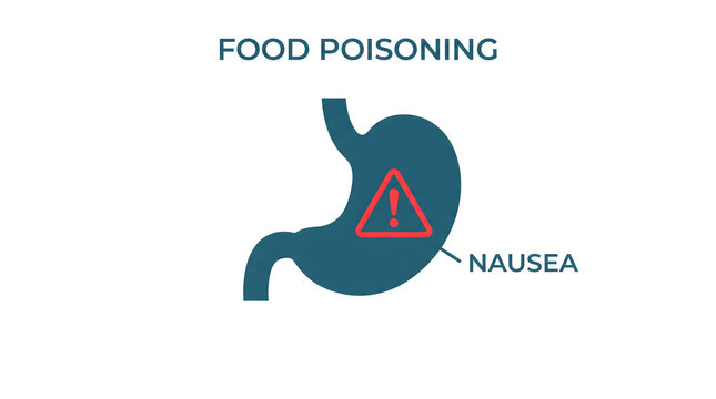 Food poisoning icon with stomach and nausea symbol illustration