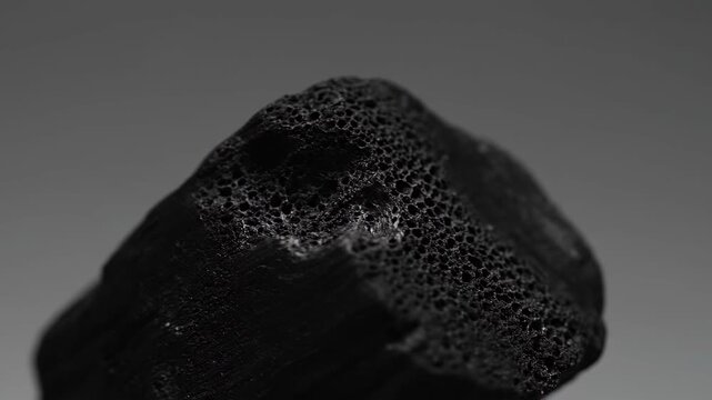 Close-up of lumpy black charcoal, close-up of still life of black charcoal