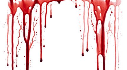 Blood dripping down from the top edge forming a border frame with dangling droplets PNG isolated on a transparent background © Imran