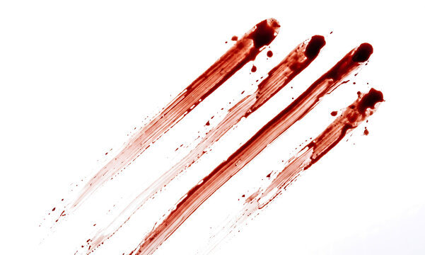 Four diagonal claw like blood scratches dragging across a surface fading into faded streaks PNG isolated on a transparent background