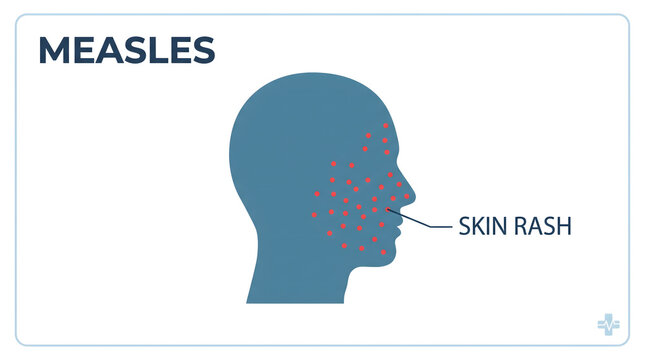 Diagram illustrating measles symptoms focusing on facial skin rash signs