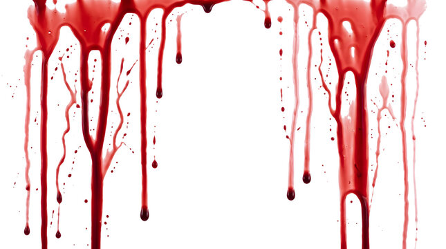 Blood dripping down from the top edge forming a border frame with dangling droplets PNG isolated on a transparent background