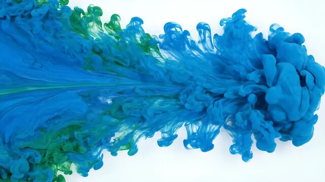 Diffusion effect in blue-green ink water, blue-green ink diffusion flow