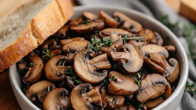 selective focus close up caramelized mushrooms bruschetta rustic gourmet appetizer