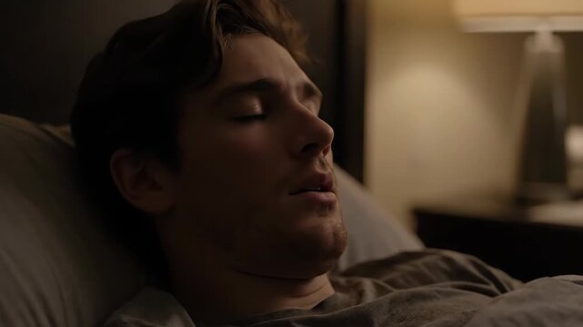 Close-up of a man sleeping in bed with his eyes closed
