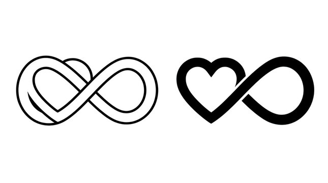 Two versions of the infinity symbol one with a heart shape illustration