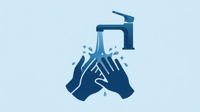 Hands washing under a running faucet icon