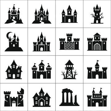 Collection of Castle Icons and Silhouettes for Design.