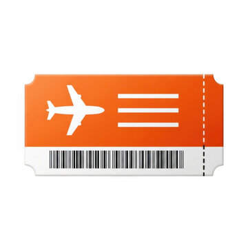 Orange ticket with airplane and barcode design