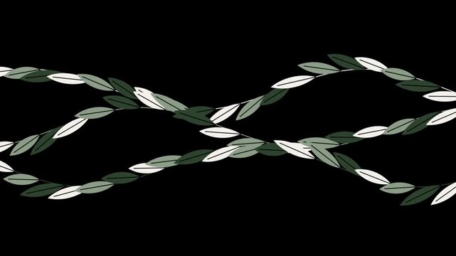 Abstract intertwined green and white leaf vines weaving and rotating motion graphics seamless loop animated background