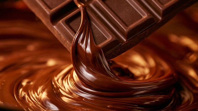 Rich chocolate flows from a bar into molten pool